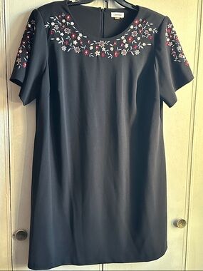 Calvin Klein Black Embroidered Short Sleeve Shift Dress